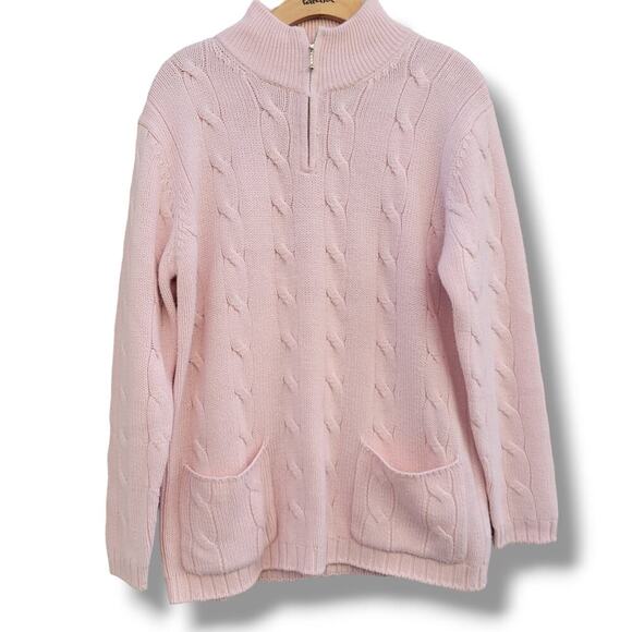 YarnWorks vintage women's soft pink acrylic front 3/4 Zippered sweater medium - Picture 1 of 8